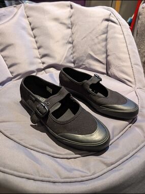 Vans Black Mary Jane Canvas Flats with Buckle